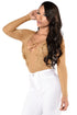 Apricot Floral Applique Front Long Sleeve Mesh Bodysuit
